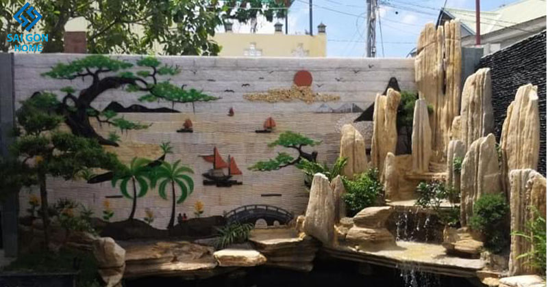 Thiết kế tiểu cảnh tường đá sẽ mang lại tính thẩm mỹ cao