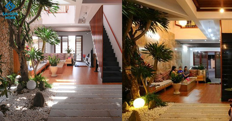 tiểu cảnh giếng trời tạo cảm giác gần gũi với thiên nhiên